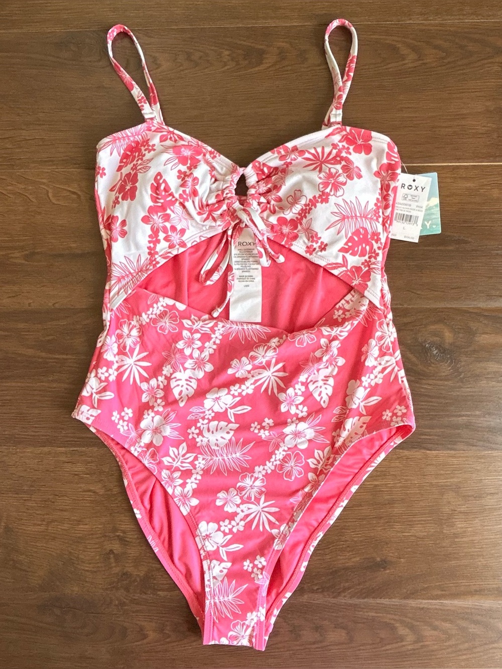Roxy Hello Aloha Peek a Boo Mod One Piece Swimsuit L